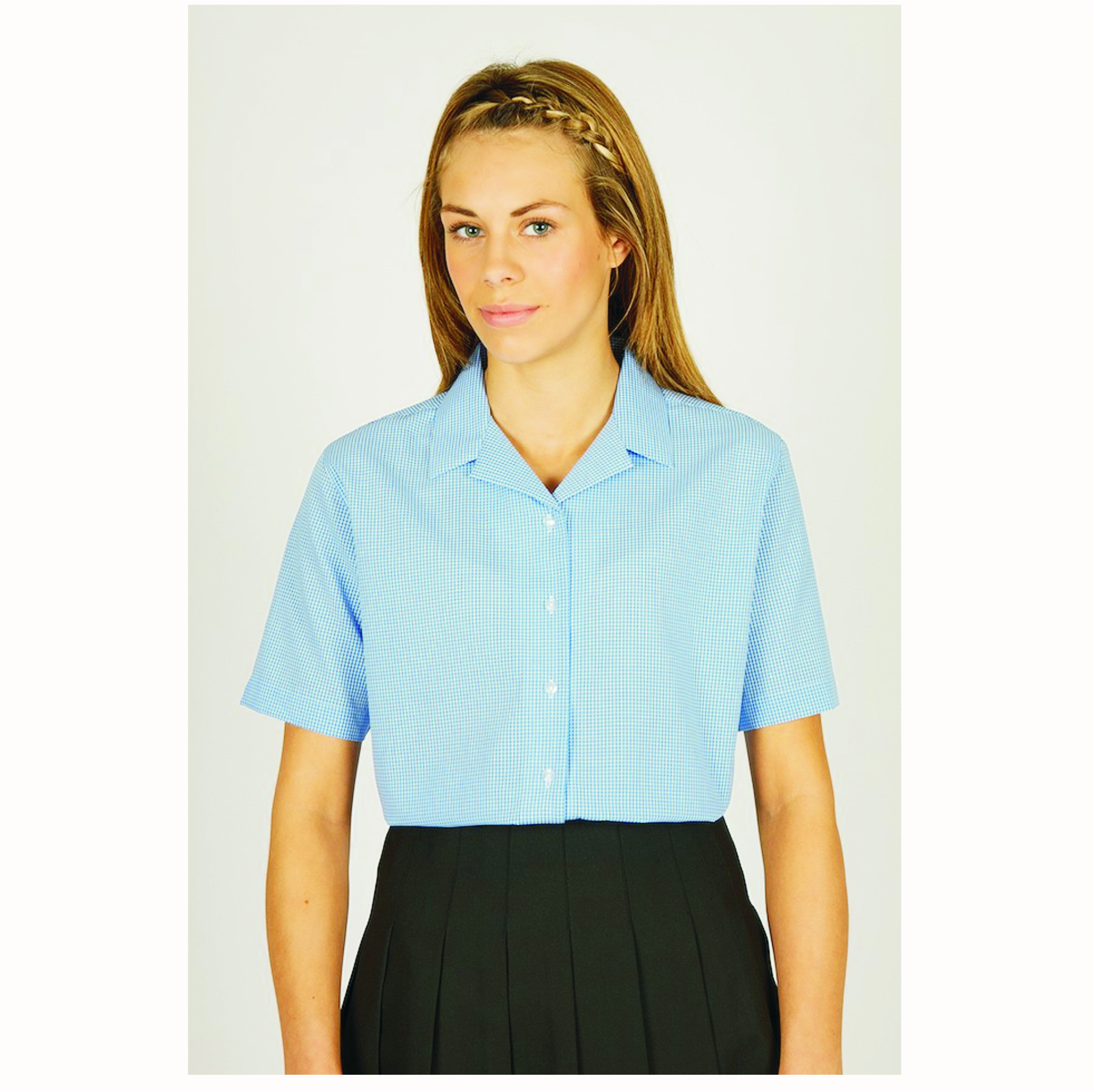 Blue/White Checked S/S Blouse Twin Pack 
