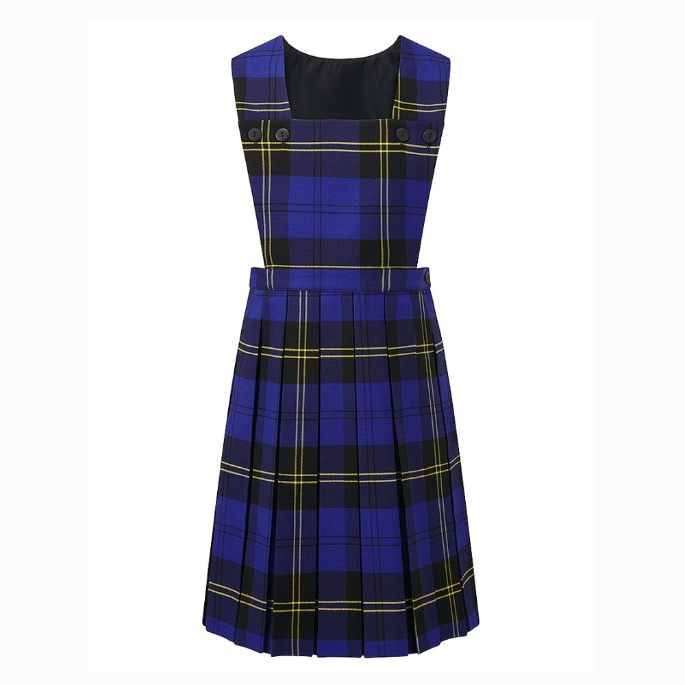 blue tartan school pinafore