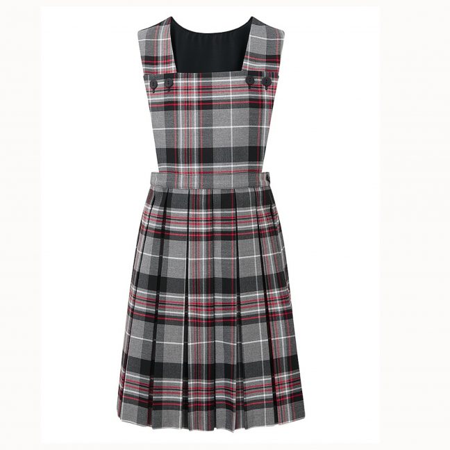 Prestwick Tartan Grey Pinafore Crested School Wear 