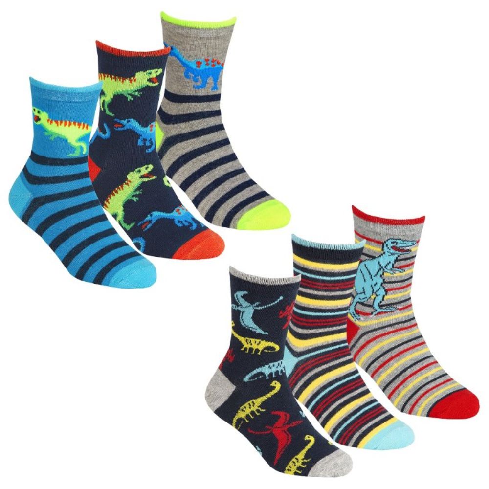 3 Pack Boys Dinosaur Socks Crested School Wear