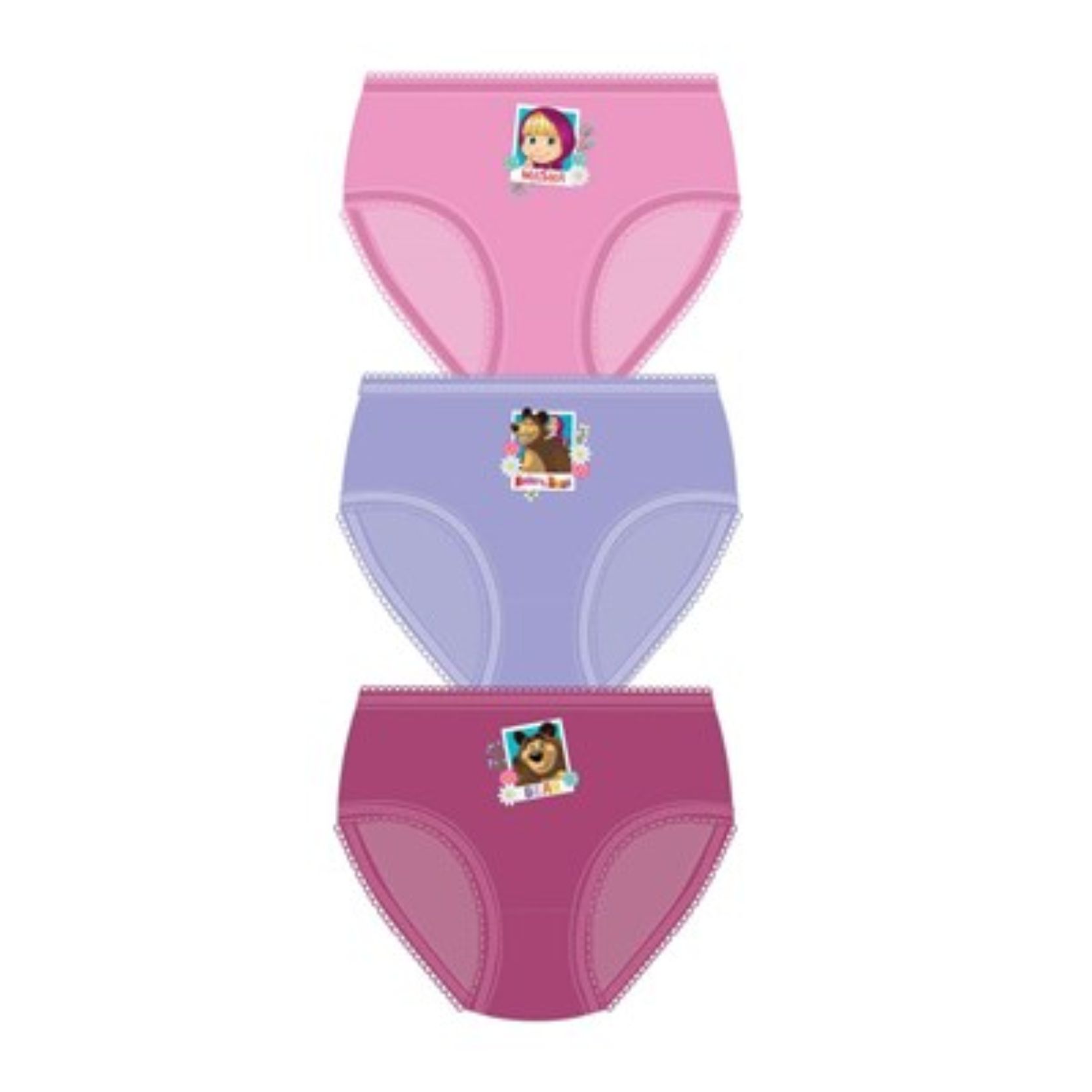 Girls Masha And The Bear 3 Pack Briefs Crested School Wear 